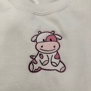 Strawberry Cow Embroidered Crewneck